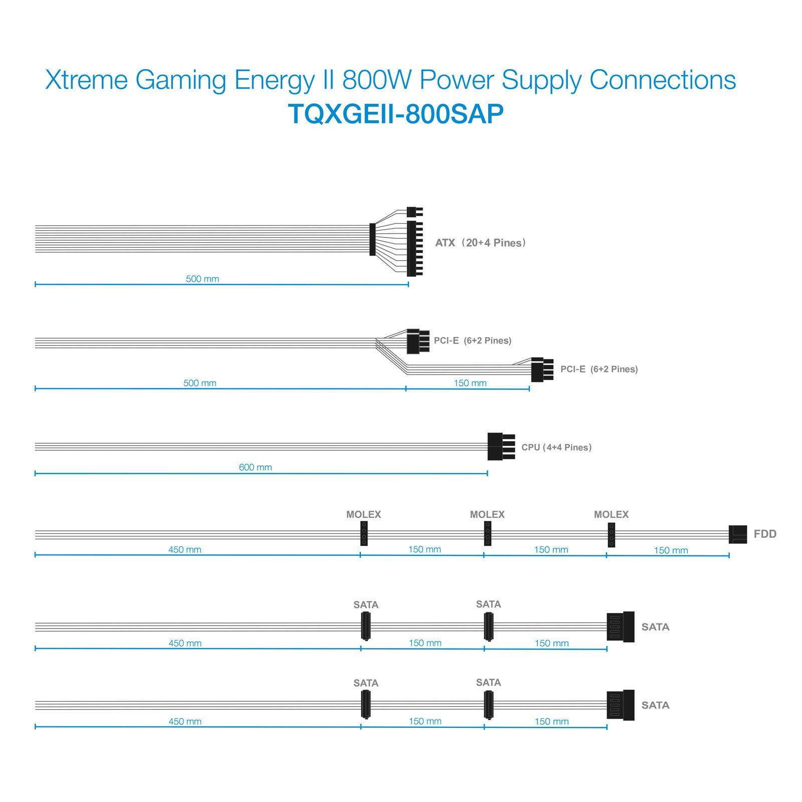 Fonte de Alimentação Gaming TOOQ XGE II TQXGEII-800SAP (ATX - 800 W - 80 PLUS Bronze - Preto), miniatura 6