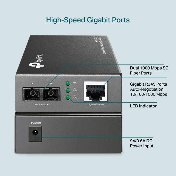 Conversor de Média TP-LINK MC210CS (Gigabit Ethernet - 1000 Mbit/s - Preto) — miniatura 7