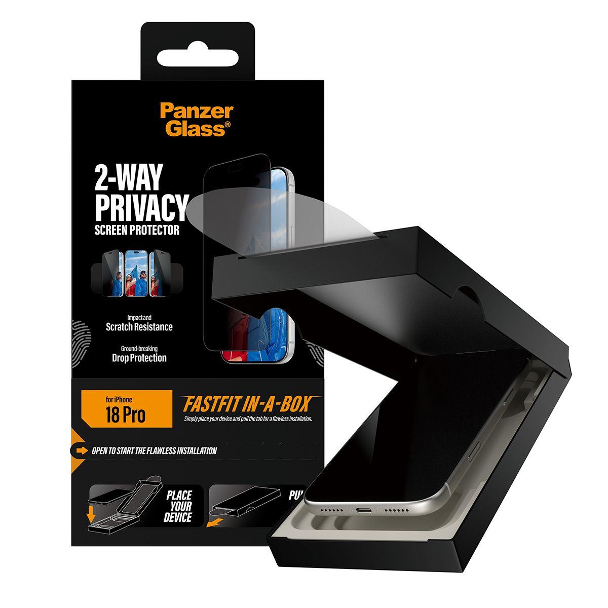 Película de Privacidade PANZERGLASS 2-Way Privacy iPhone 18 Pro Ultra-Wide Fit FASTFIT IN-A-BOX (Apple iPhone 18 Pro - Transparente), miniatura 6