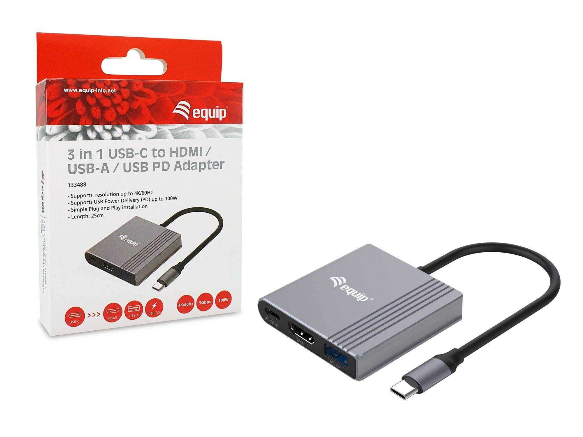 Adaptador USB-C 3 em 1 EQUIP 133488 (0,25 m - Preto e Cinzento), miniatura 7