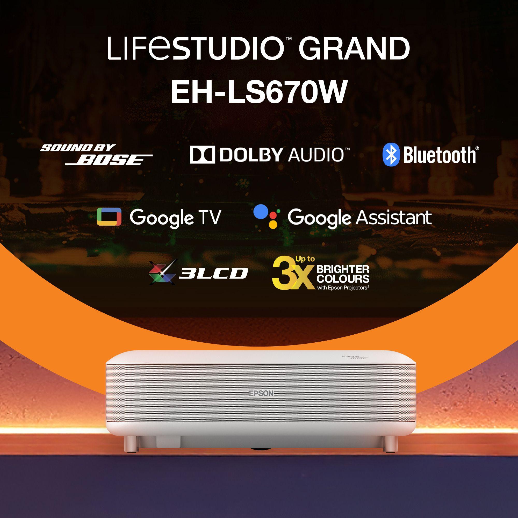 Projetor EPSON Lifestudio Grand EH-LS670W (UHD 4K - Google TV - 3600 ANSI lumens - Branco)