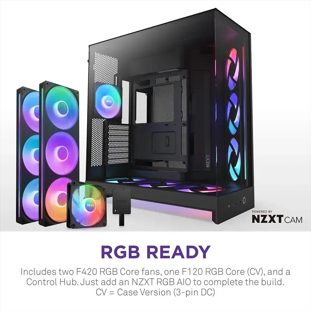 Caixa PC NZXT H9 Flow RGB+ (ATX, EATX, micro ATX, Mini-ITX - Mid Tower - SGCC, vidro temperado, rede - Preto) — miniatura 4