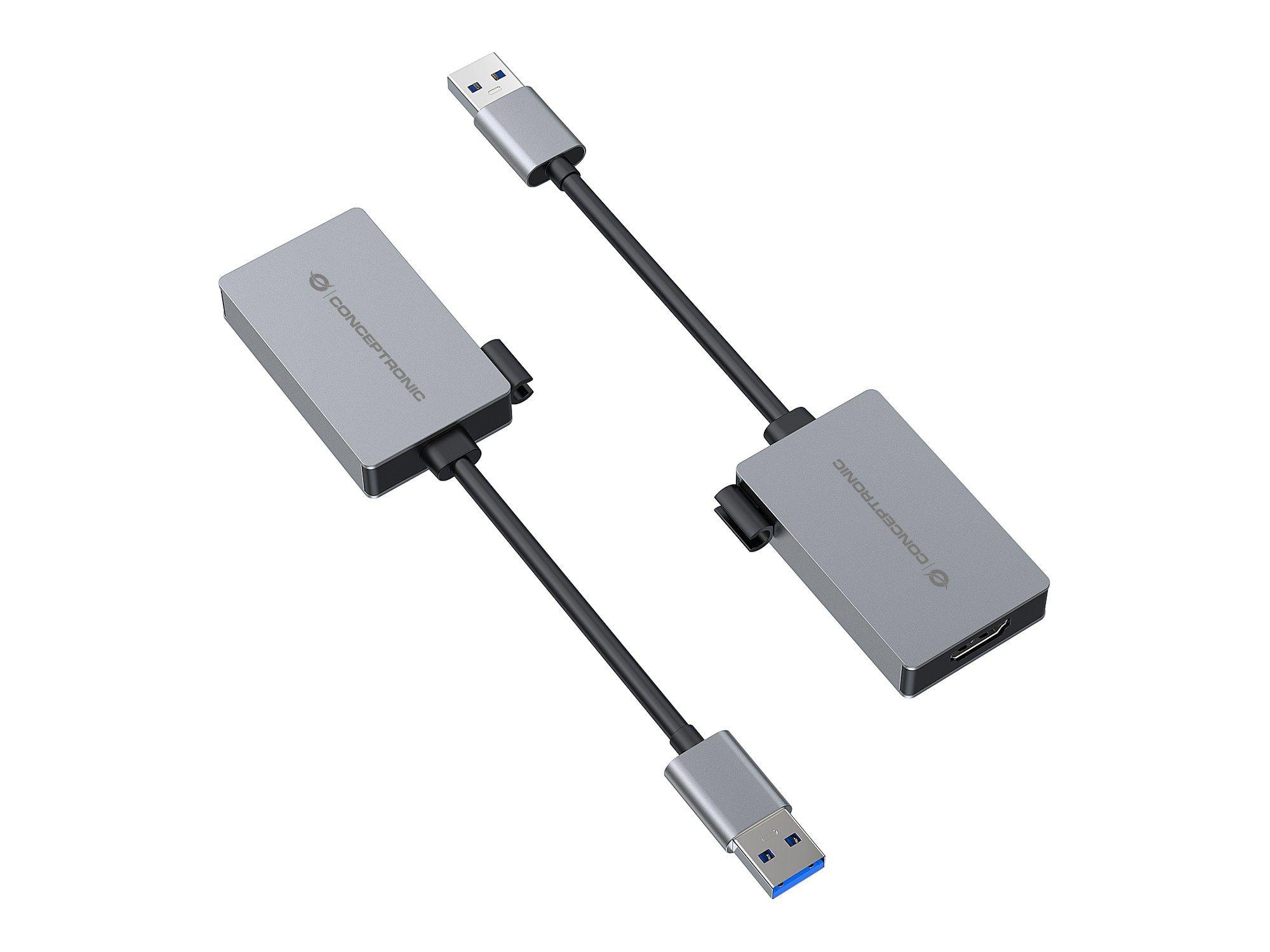 Adaptador USB-A para HDMI CONCEPTRONIC ABBY22G (0,16 m - USB Type-A - Windows 10, Windows 11 - Cinzento), miniatura 3