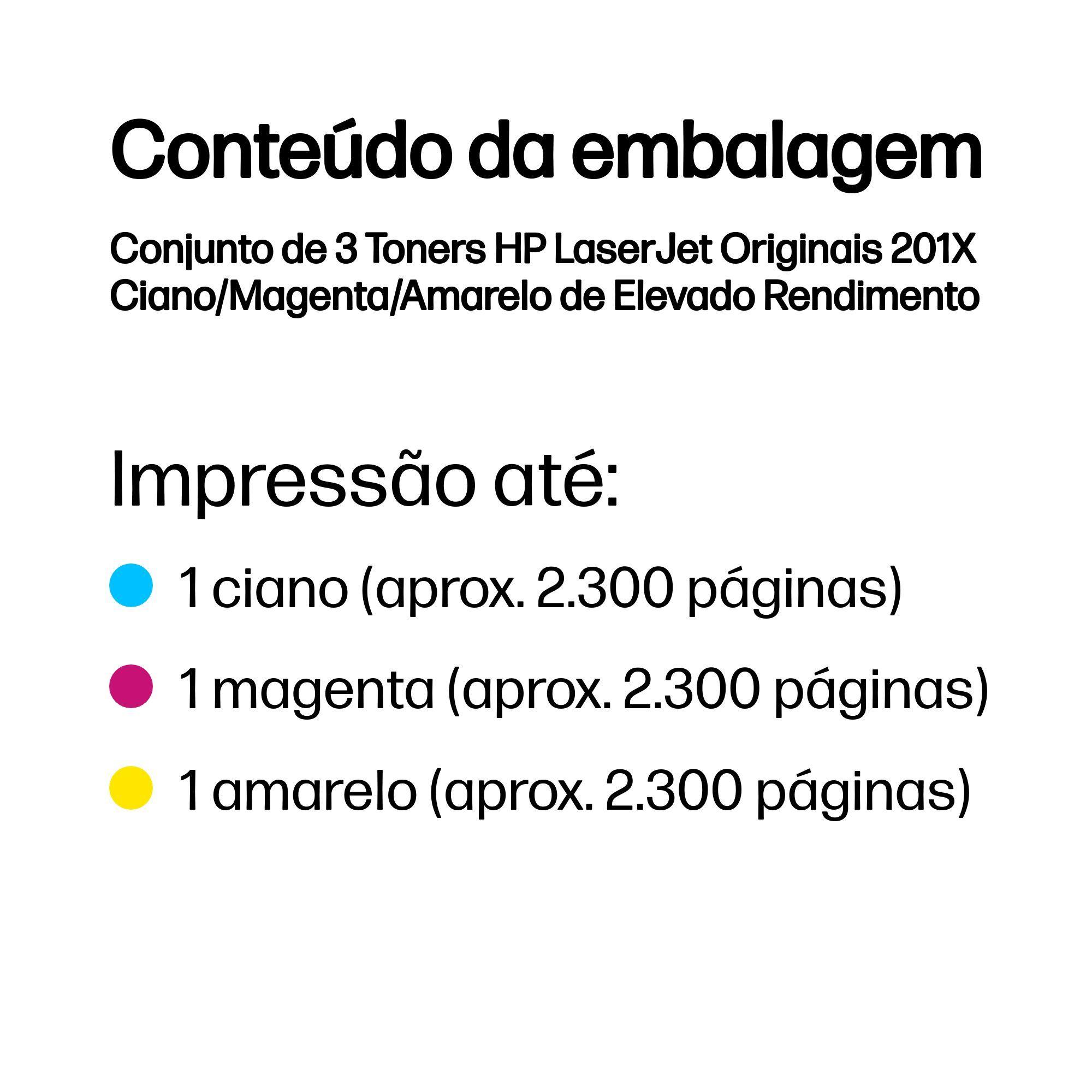 Toner HP 201X CF253XM (2300 páginas - Ciano, Magenta e Amarelo), miniatura 3