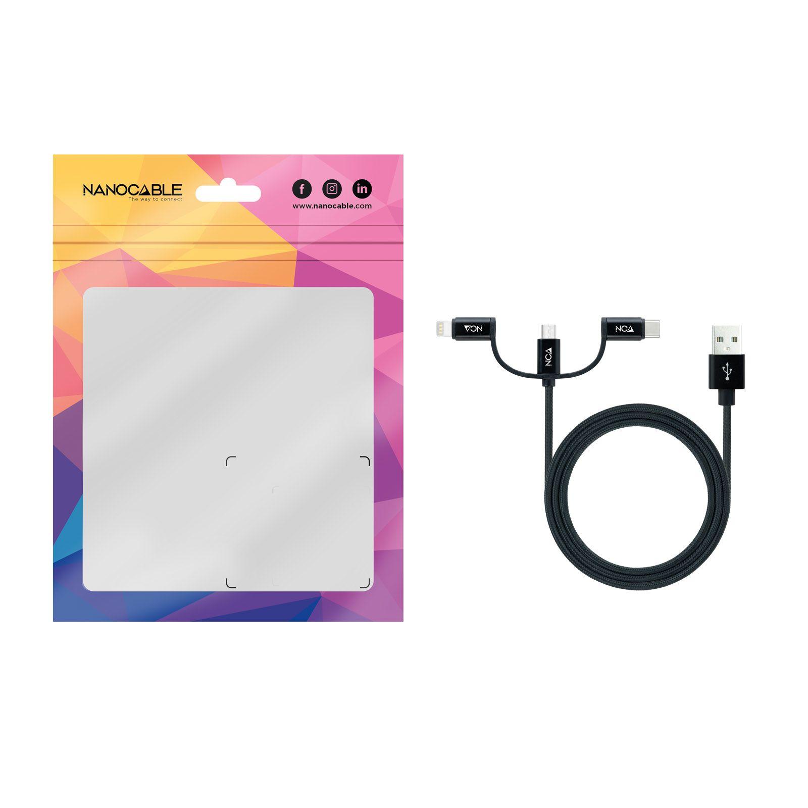 Cabo USB 3 em 1 NANOCABLE 10.01.3200 (1 m - USB-A - Micro USB-B - Preto) — miniatura 2