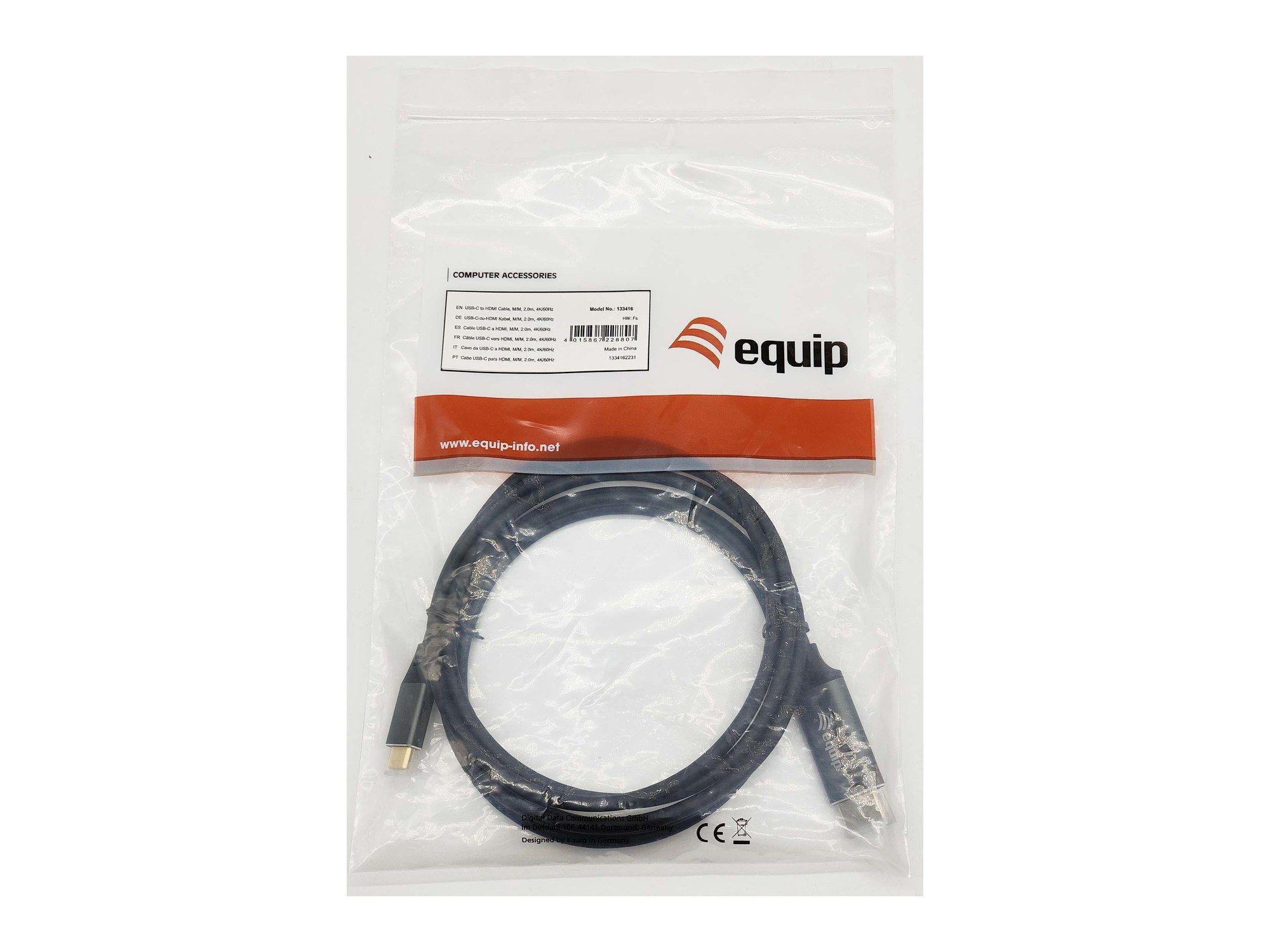 Cabo USB-C para HDMI EQUIP 133416 (2 m - USB Type-C - HDMI Type A - Cinzento e Preto) — miniatura 3