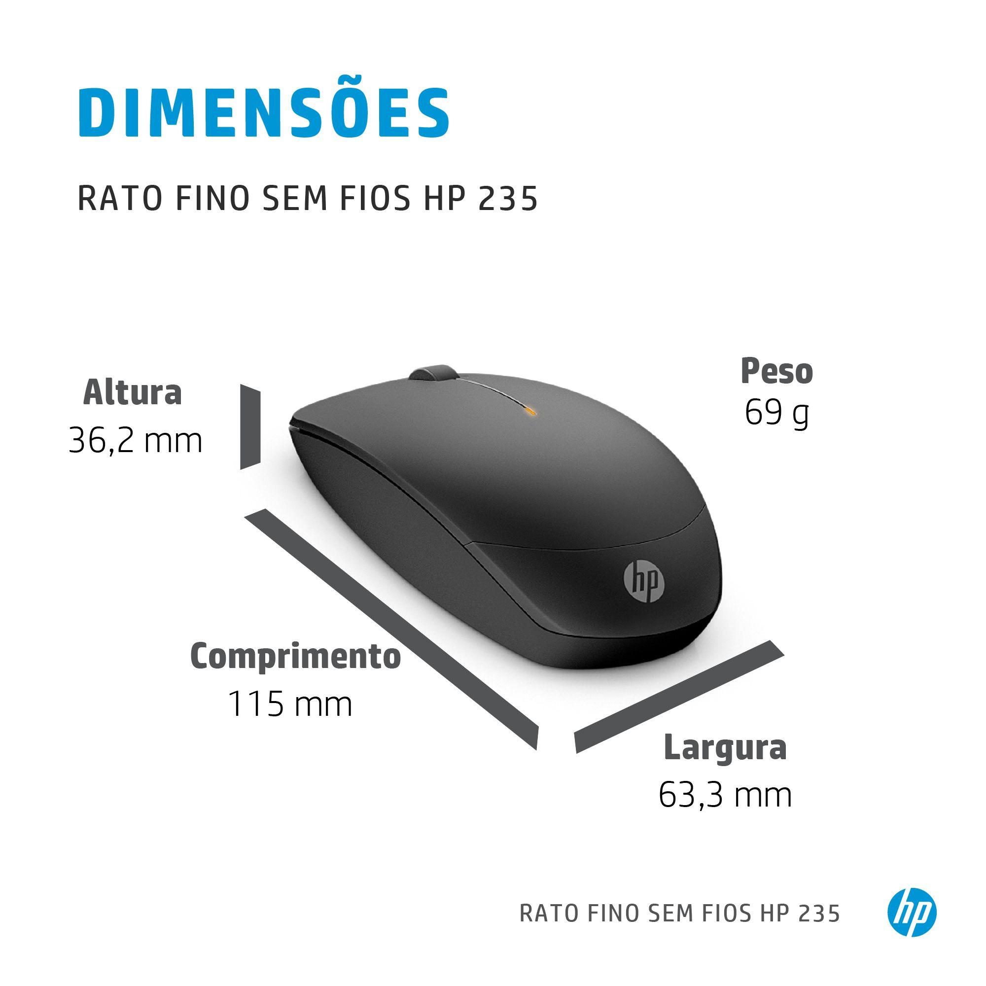 Rato HP 235 Slim Wireless Mouse (Ambidestro - 1600 DPI - Ótico - Preto) — miniatura 4
