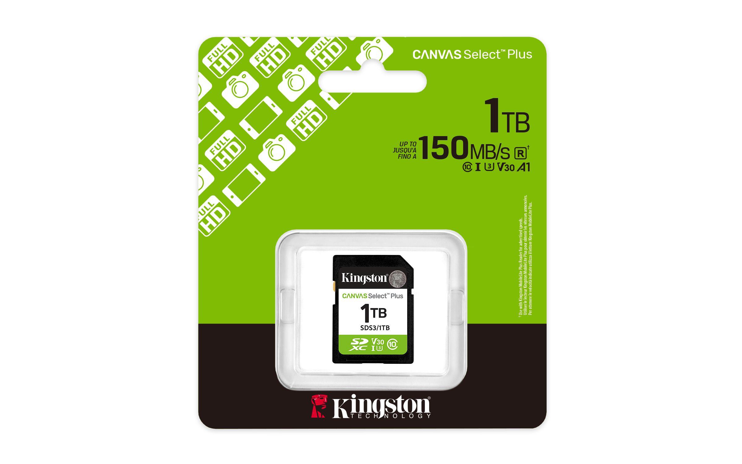 Cartão de Memória KINGSTON Canvas Select Plus Gen3 SDS3/1TB (1TB - Classe 10 - 150 MB/s - Verde, Preto e Branco), miniatura 3