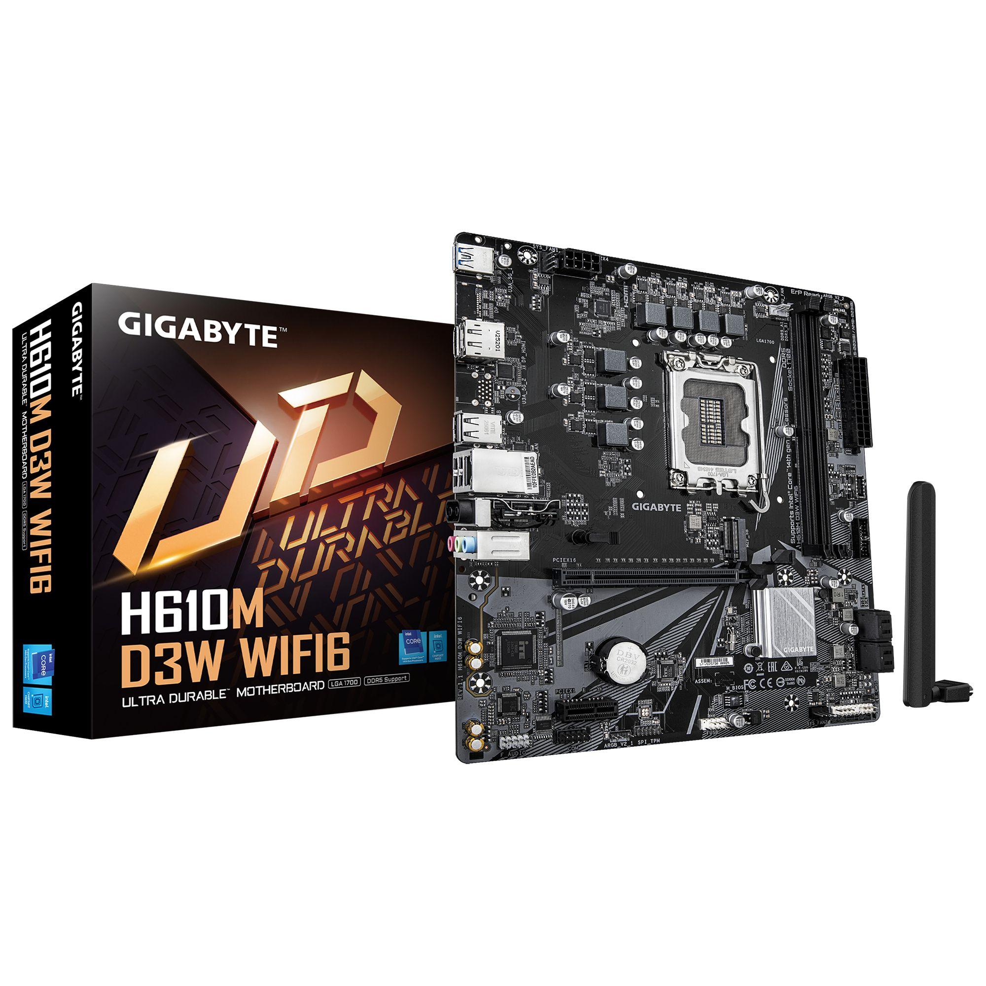 Motherboard GIGABYTE H610M D3W WIFI6 (LGA 1700 - micro ATX - Duplo canal - Castanho escuro)