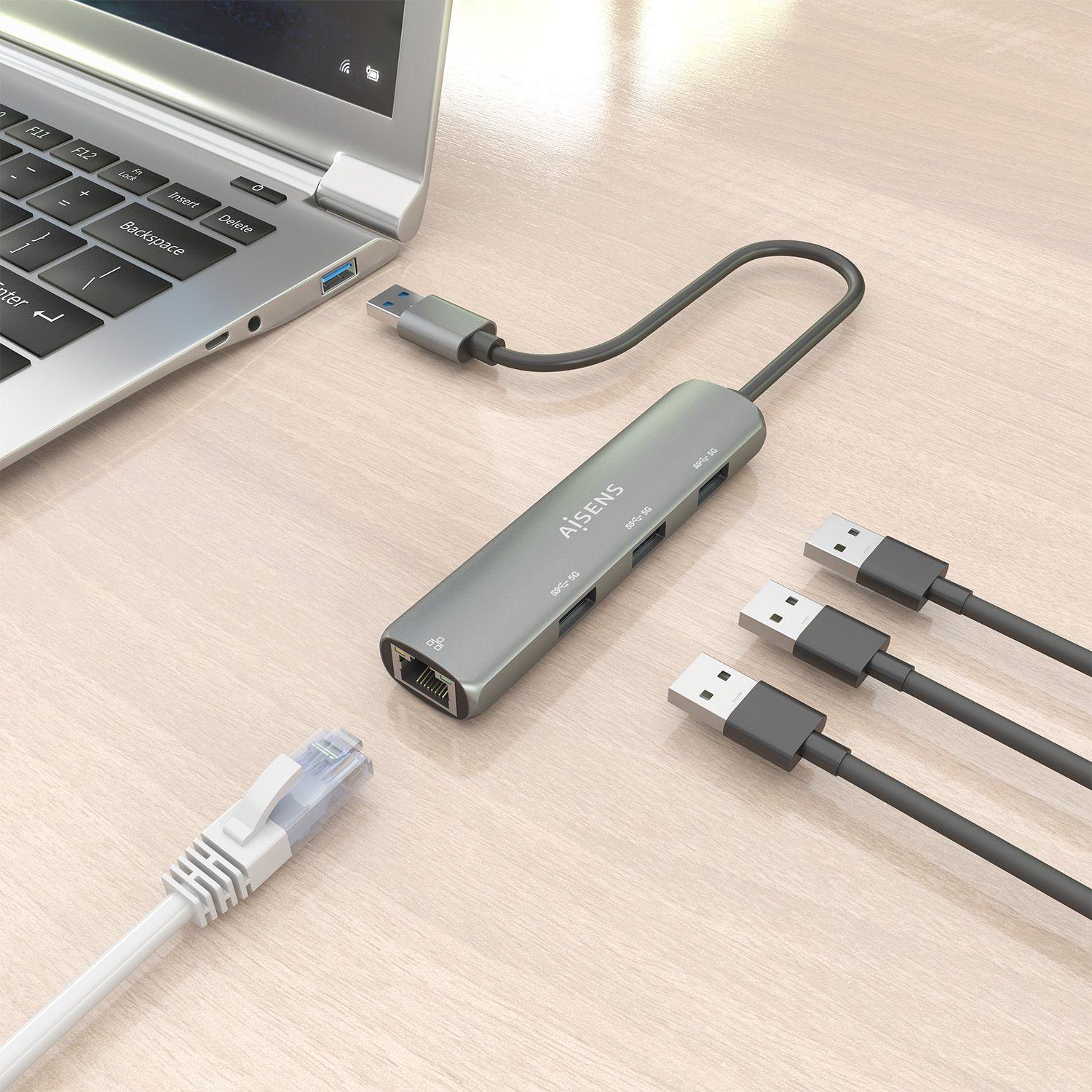 Adaptador de Rede USB com Hub USB AISENS ASUC-4P034-GR (0,15 m - RJ-45 - Windows 10, Windows 11 - Cinzento) — miniatura 7