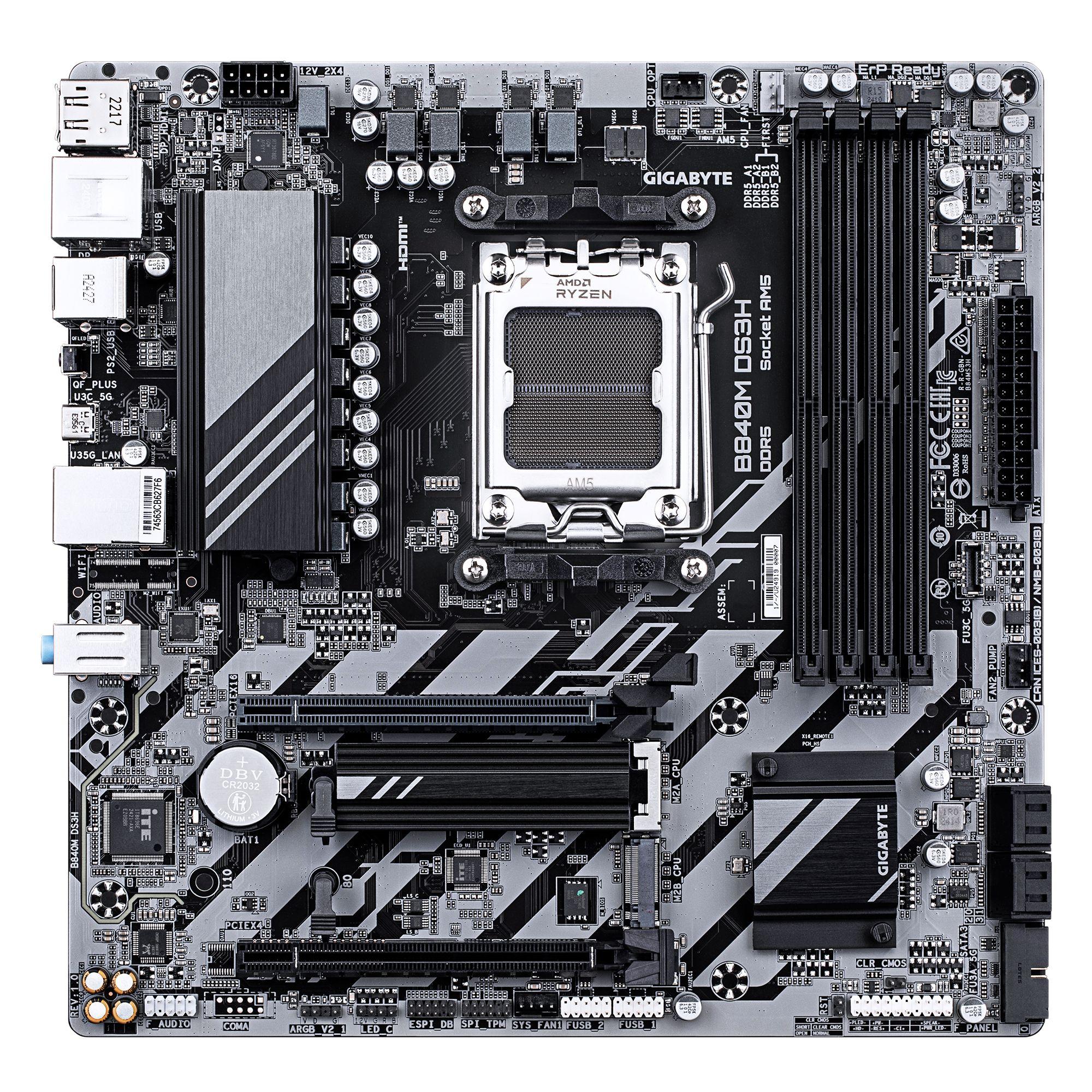 Motherboard GIGABYTE B840M DS3H (AM5 - micro-ATX - DDR5-SDRAM - Castanho escuro), miniatura 2