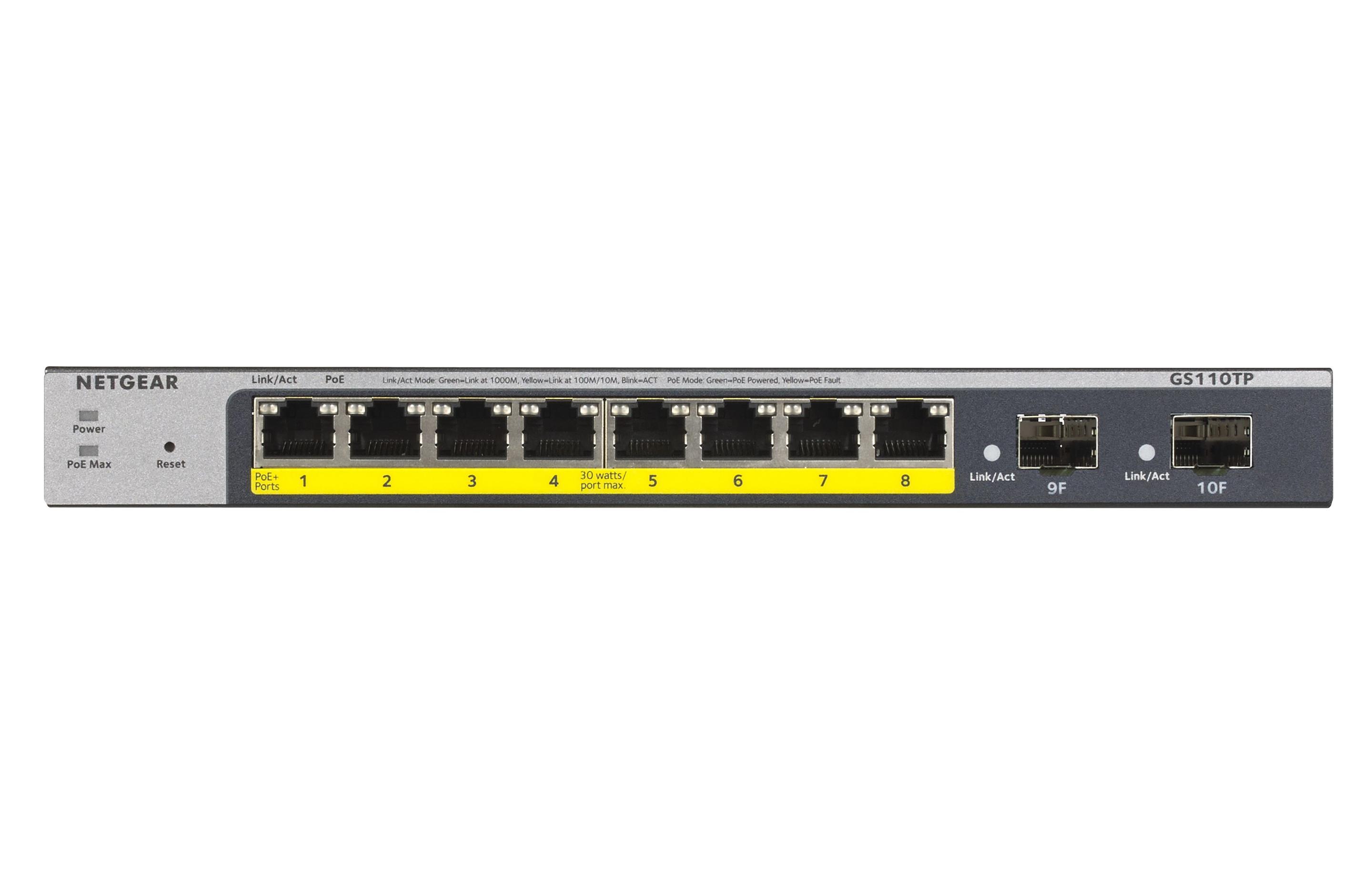 Switch Gerido NETGEAR GS110TPv3 (Gigabit Ethernet - 0,5 MB - 20 Gbit/s - Cinzento) — miniatura 2