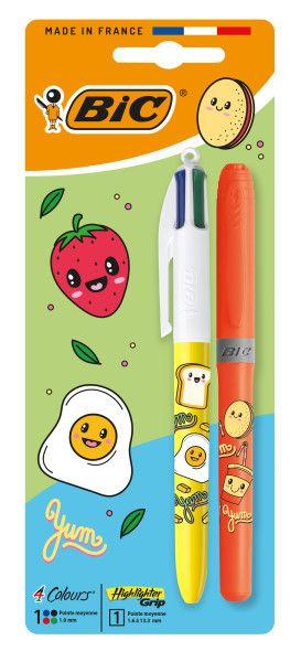 Conjunto de Caneta e Marcador BIC 4 Colours Decors Kawaii (Cores Sortidas)