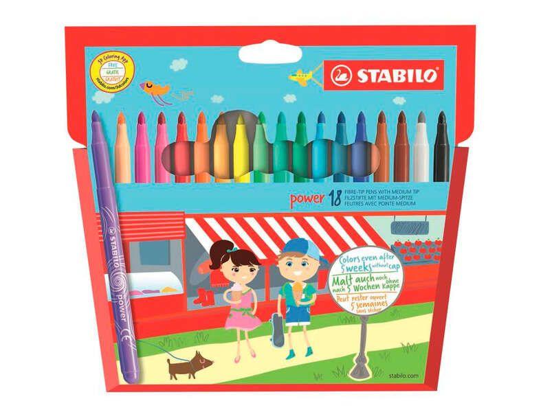 Estojo de 18 Canetas de Feltro STABILO Power (6 anos - Multicor)