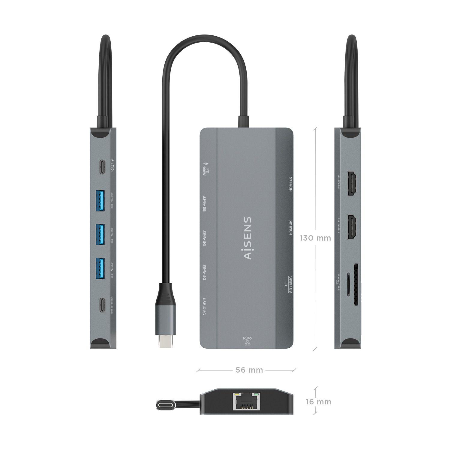 Docking Station USB-C AISENS ASUC-10P052-GR (0,2 m - Cinzento), miniatura 4