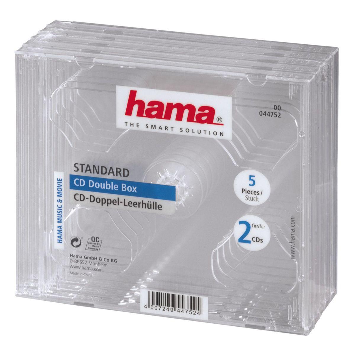 Caixas Duplas para CD/DVD HAMA Pack de 5 (Transparente)