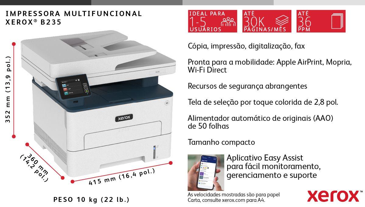 Impressora Multifunções Laser Monocromática XEROX B235V_DNI (A4 - Impressão a preto e branco - 251 folhas - Branco e Azul) — miniatura 7