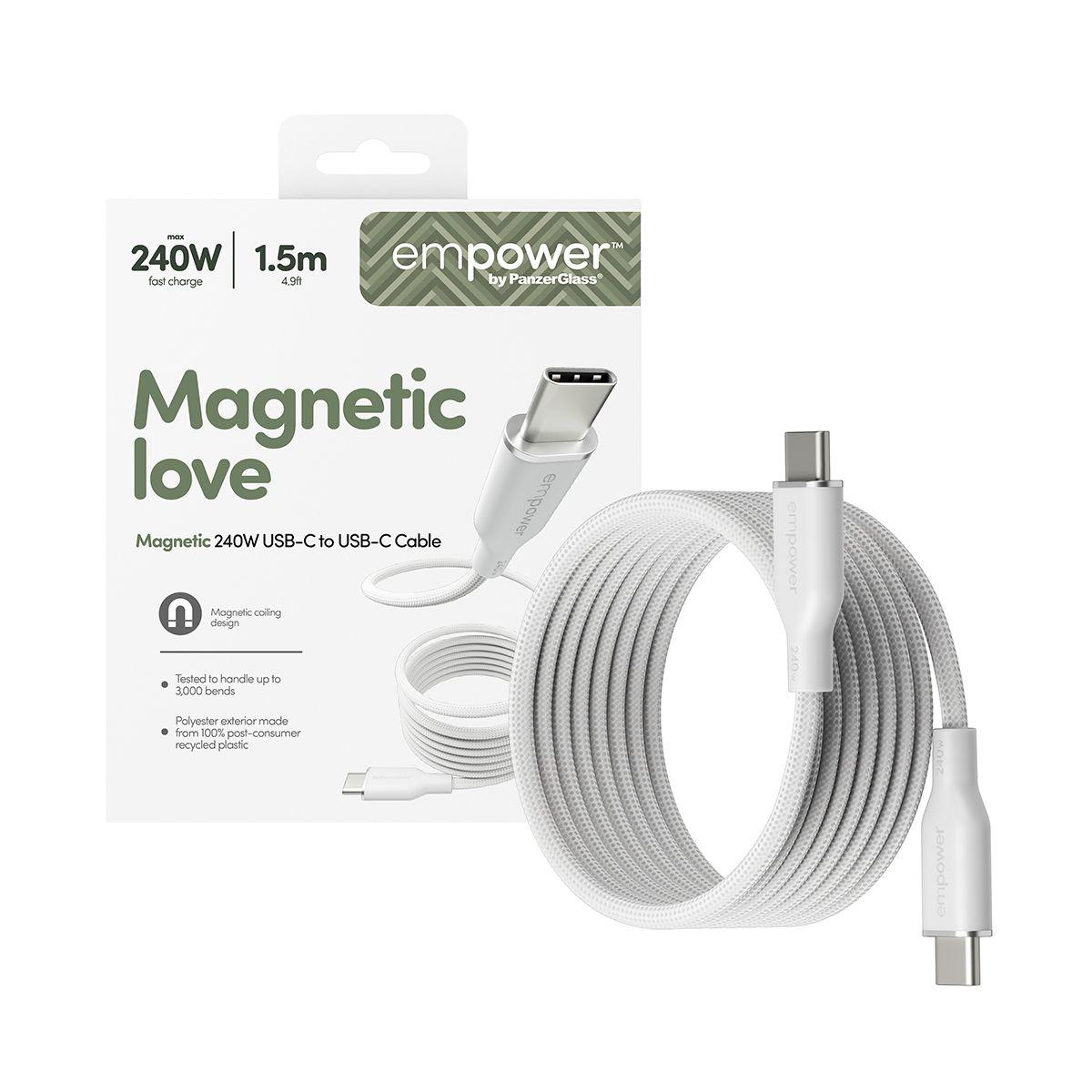Cabo USB-C para USB-C Magnético PANZERGLASS Empower (1,5 m - USB-C - USB-C, PD 3.1, universal - Branco/Prateado) — miniatura 5