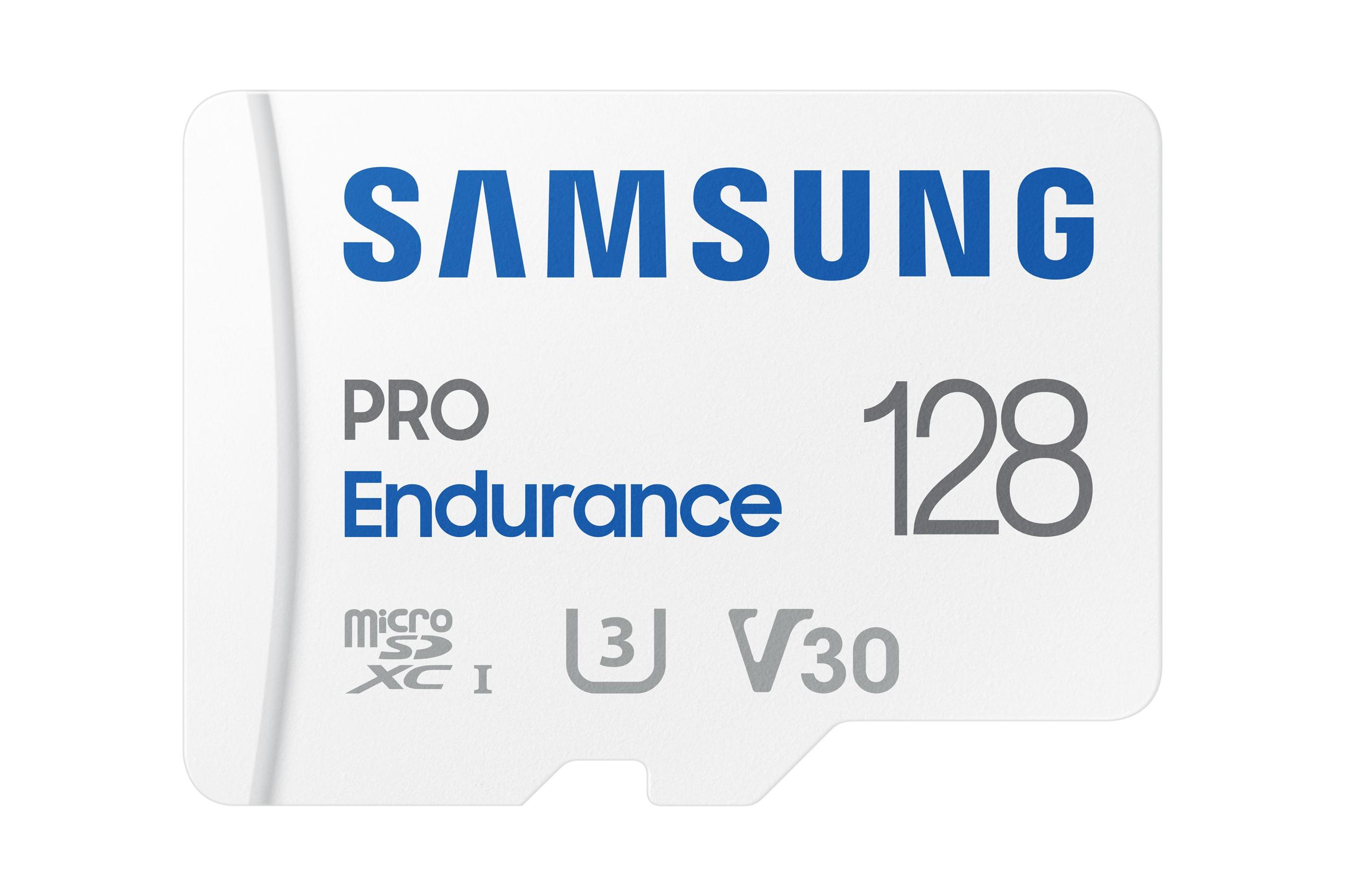 Cartão de Memória SAMSUNG PRO Endurance (128GB - Classe 10 - 100 MB/s - Branco)