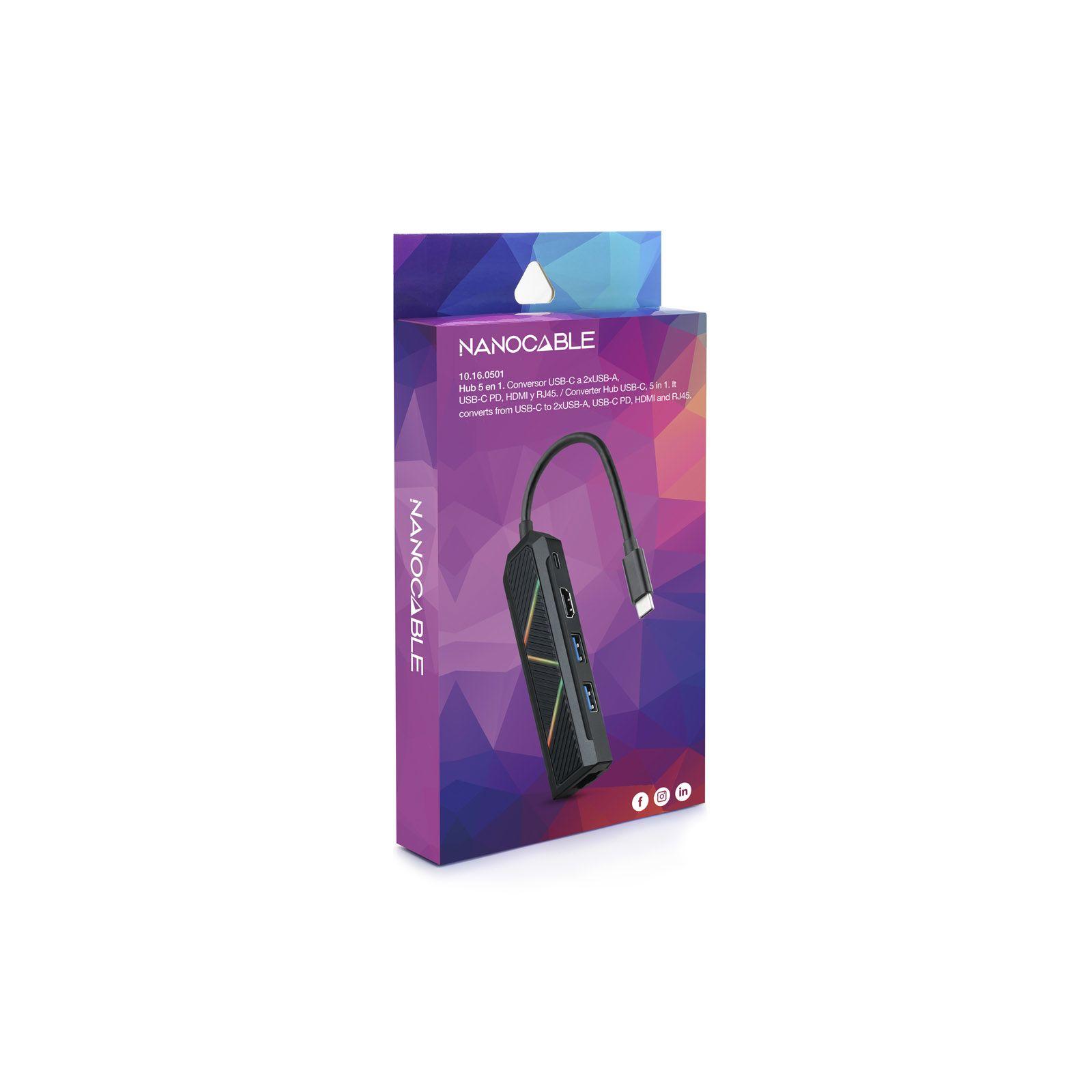 Hub USB-C NANOCABLE 10.16.0501 (0,15 m - Preto) — miniatura 3