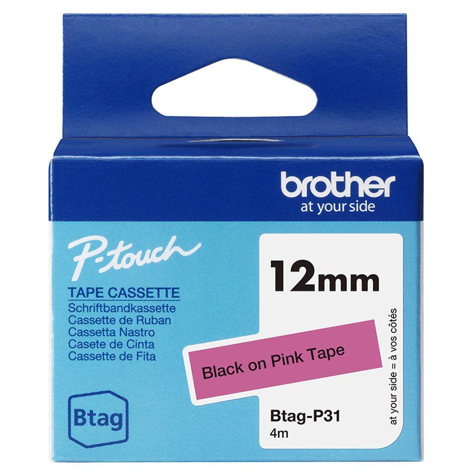 Fita de Etiquetas BROTHER BTAG-P31 (Preto sobre Rosa)