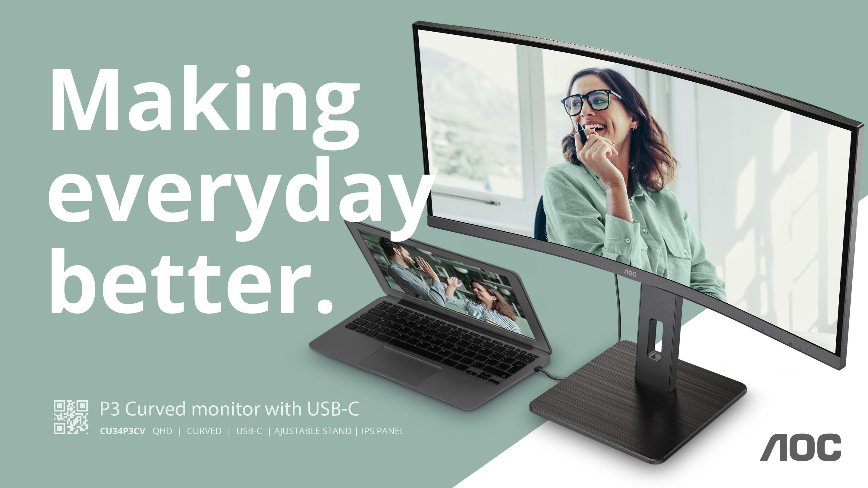Monitor AOC CU34P3CV (34" - VA - 100 Hz - Preto) — miniatura 2