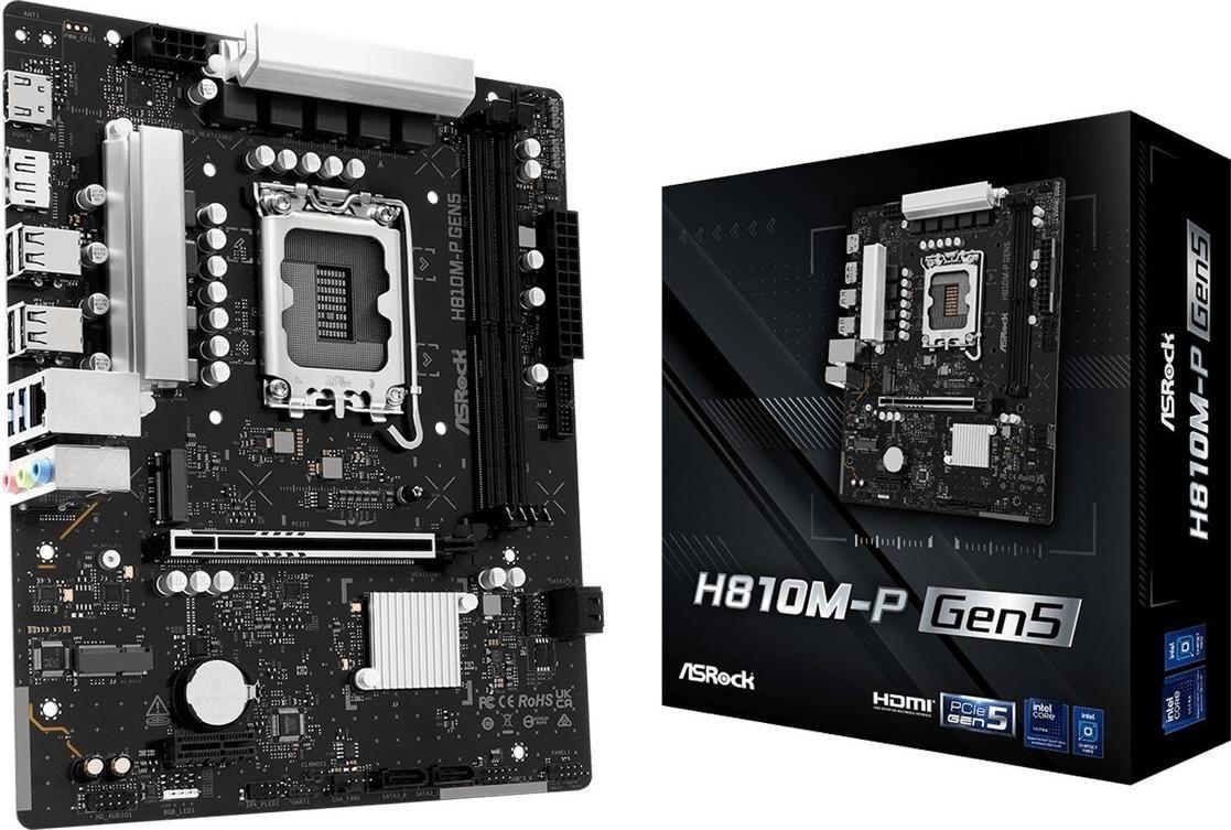 Motherboard ASROCK H810M-P Gen5 (LGA 1851 - Intel Core Ultra Série 2 - Micro ATX - Preto)