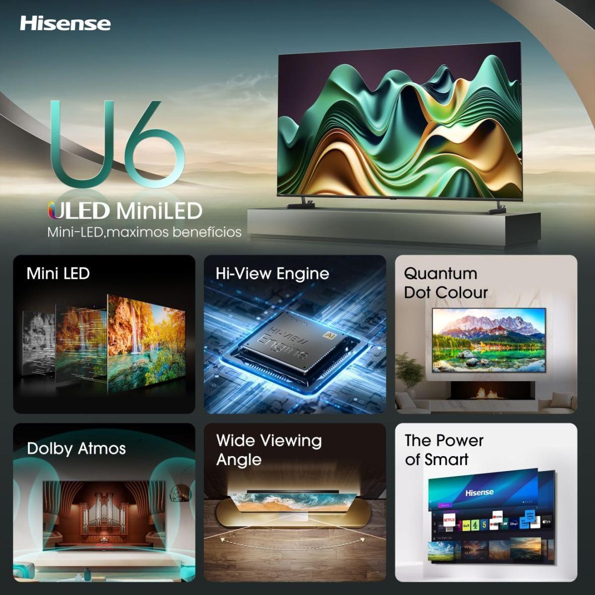Televisão HISENSE TV 75U6NQ (75" 4K Mini LED ULED - Cinzento) — miniatura 4