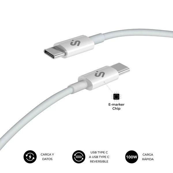 Cabo USB-C para USB-C SUBBLIM PLUS 100W 2 m (2 m - USB-C - Branco) — miniatura 2