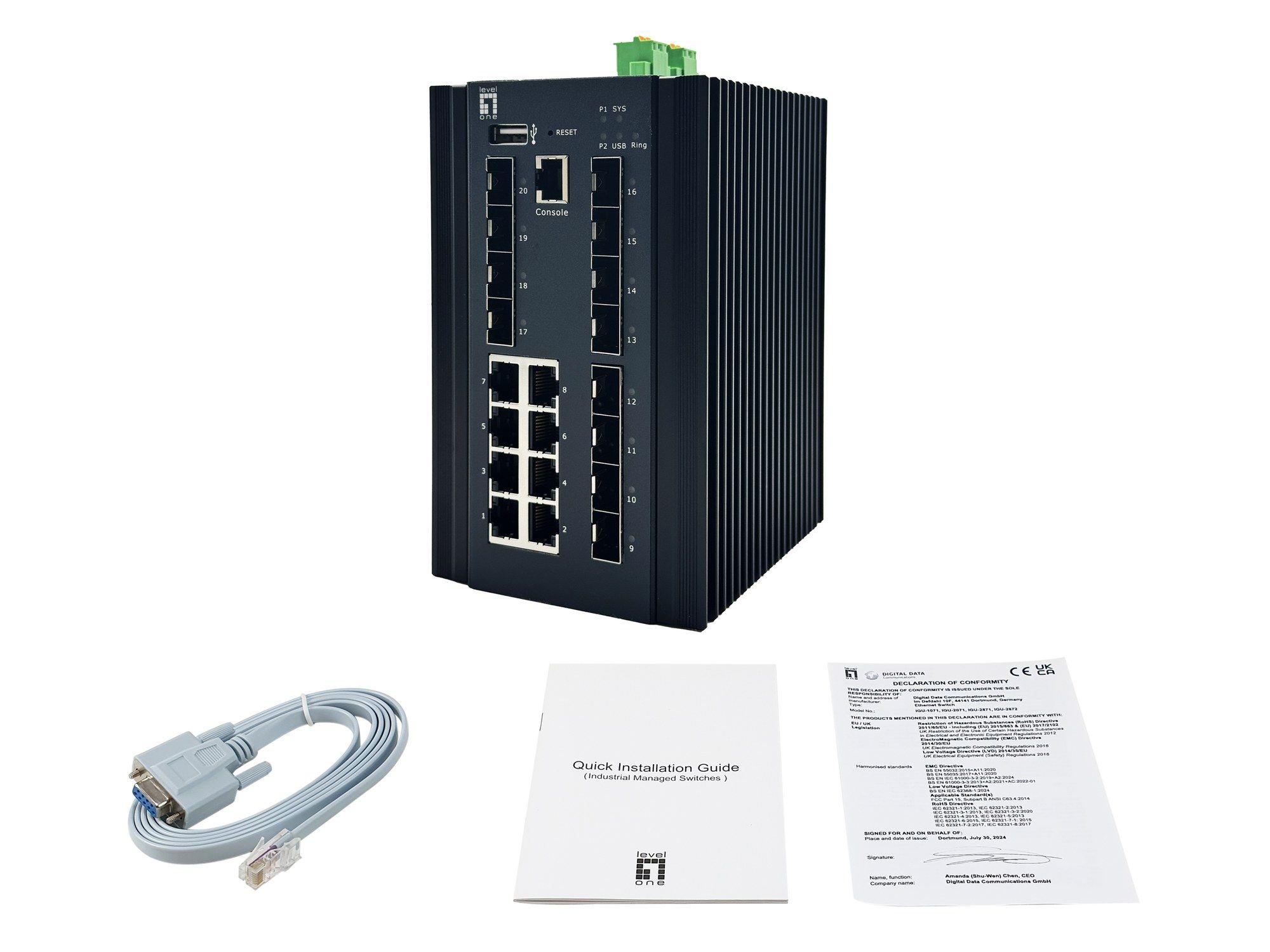 Switch Industrial Gerido LEVELONE IGX-2072 (Gigabit Ethernet - 12 MB - 112 Gbit/s - Preto), miniatura 4