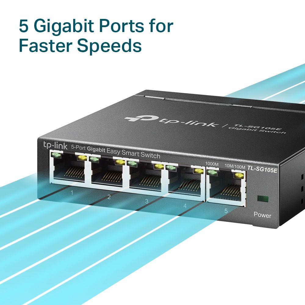 Switch Smart Gerido TP-LINK TL-SG105E (Gigabit Ethernet - 1 MB - 7,4 Mpps - Preto) — miniatura 4