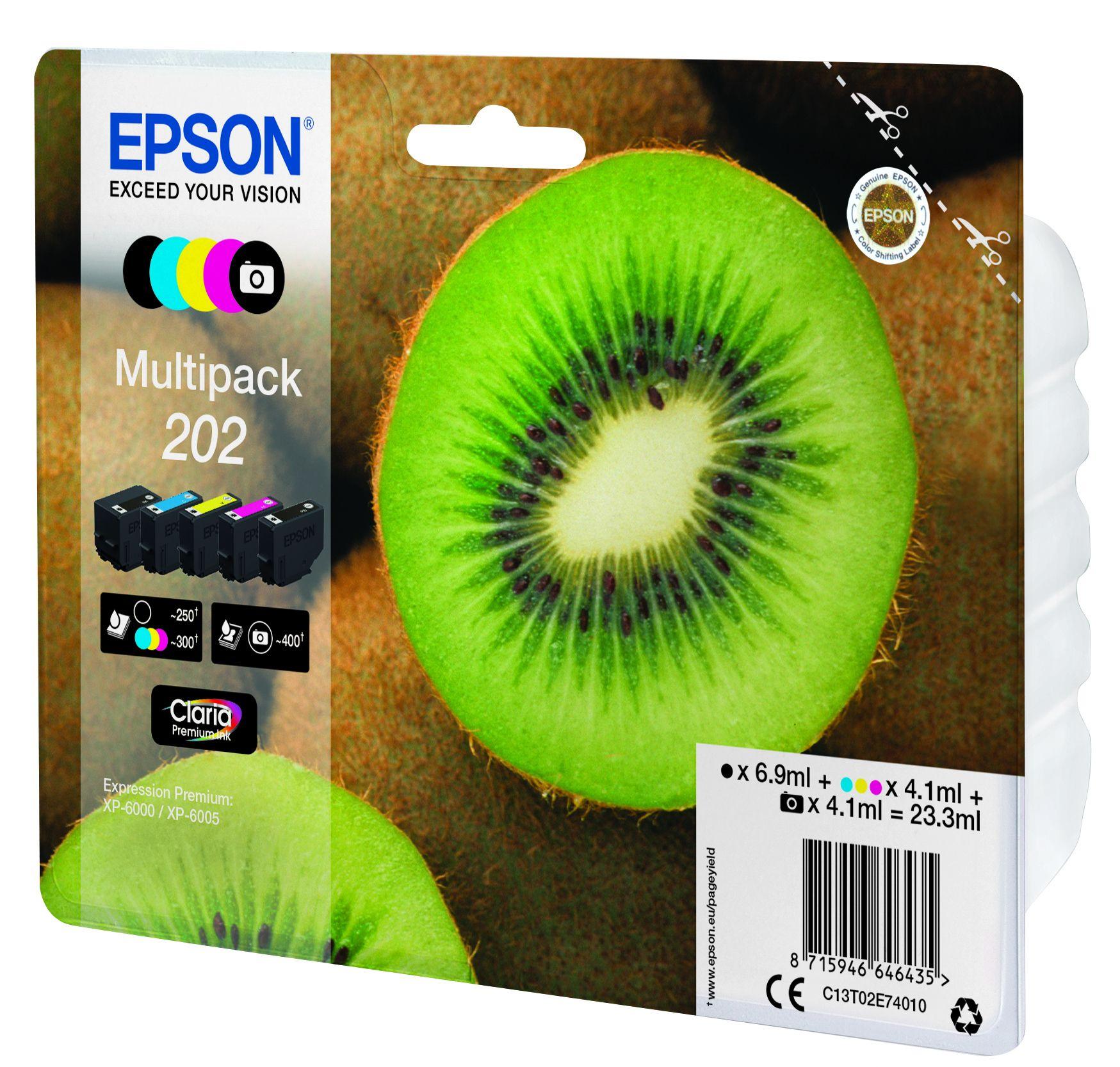 Pack de 5 Tinteiros EPSON 202 C13T02E74010 (XP-6000/6005/6100/6105 - Multicolor)