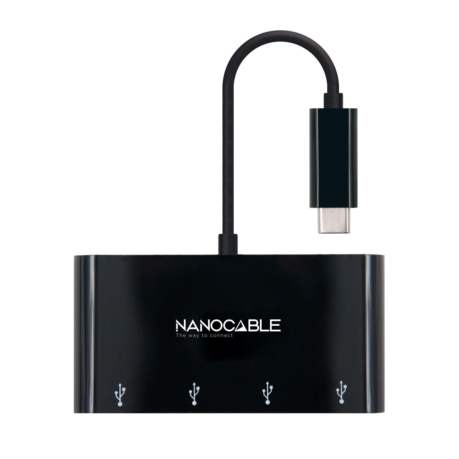 Adaptador USB-C NANOCABLE 10.16.4401-BK (0,1 m - USB 3.2 Gen 1 Type-C - 4 x USB-A 3.0 - Preto)