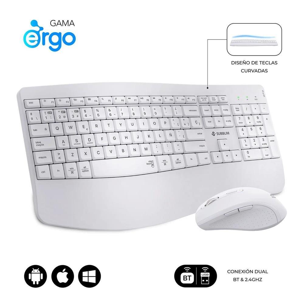 Teclado e Rato SUBBLIM Combo Dual Office Prowave (Espanhol - Interruptor de membrana - Tamanho completo - Branco)