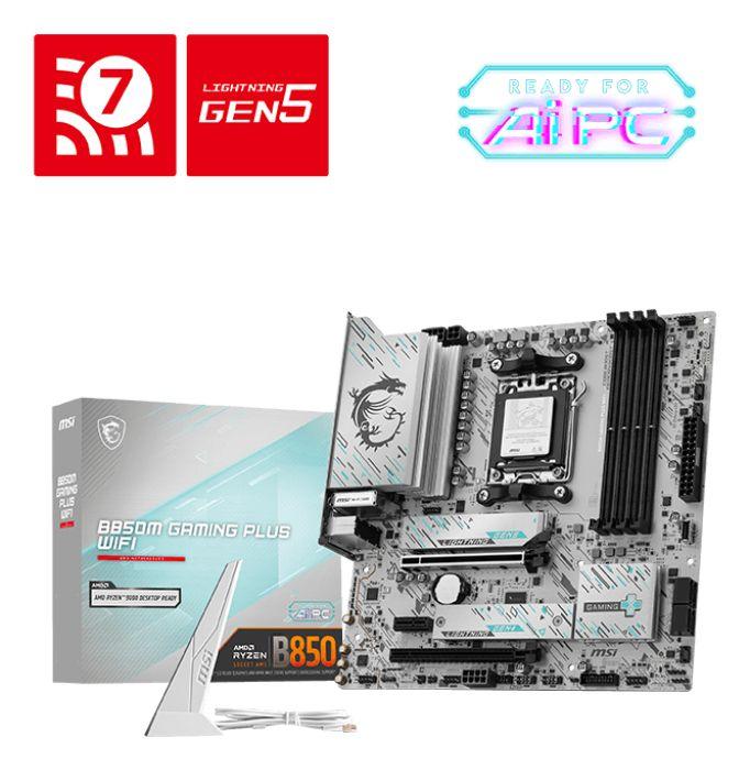 Motherboard MSI B850M GAMING PLUS WIFI (AM5 - micro-ATX - Duplo canal - Preto)