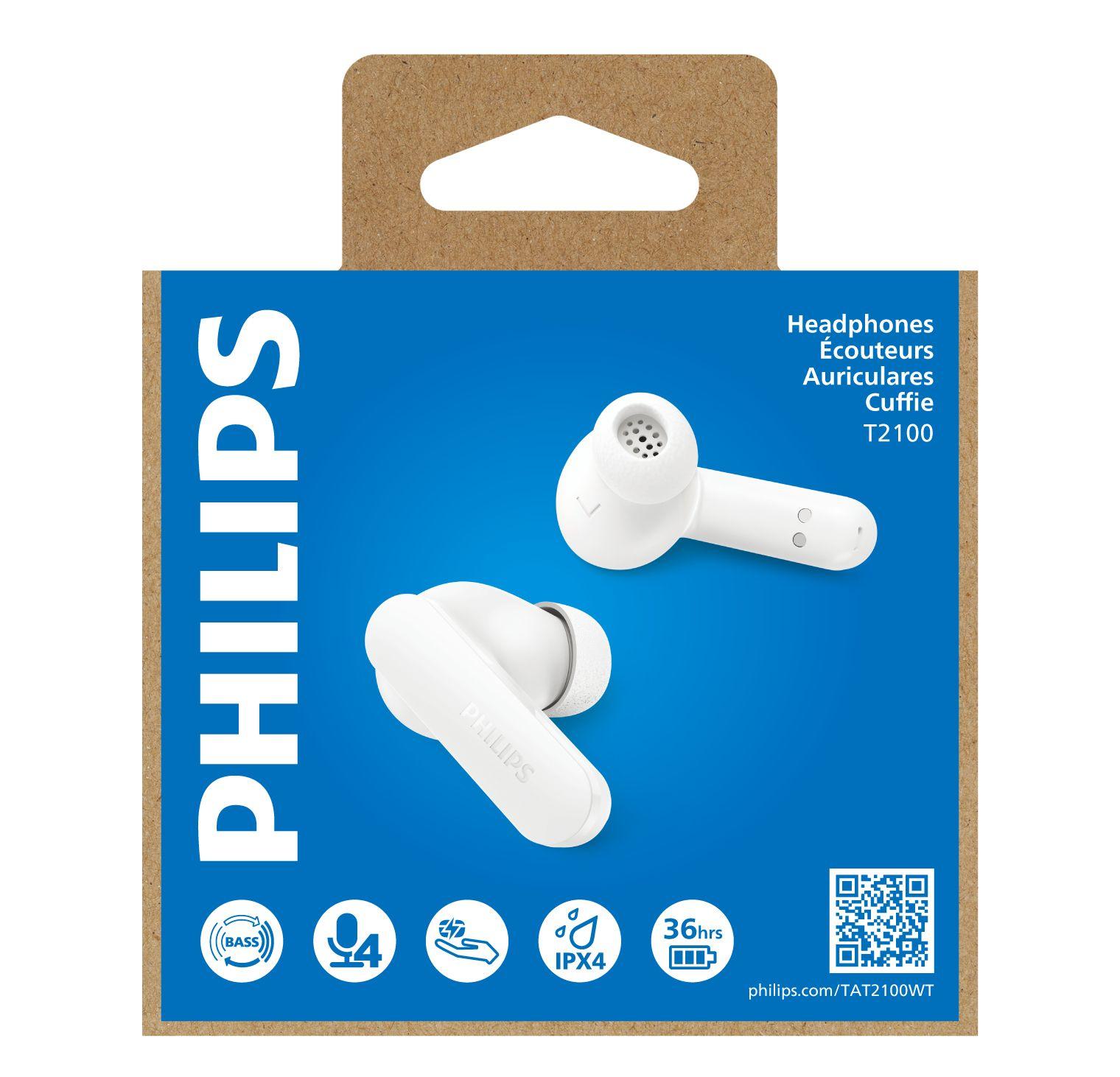 Auscultadores PHILIPS TAT2100WT/00 (Binaural - True Wireless Stereo - Intra-aural - Branco) — miniatura 3