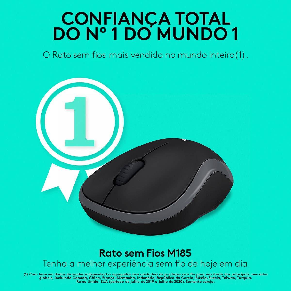 Rato LOGITECH M185 (Ambidestro - 1000 DPI - Ótico - Cinzento/Preto) — miniatura 3