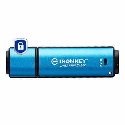 Pen USB KINGSTON IronKey Vault Privacy 50C (32 GB - Tampa - USB Type-C - Preto e Azul)