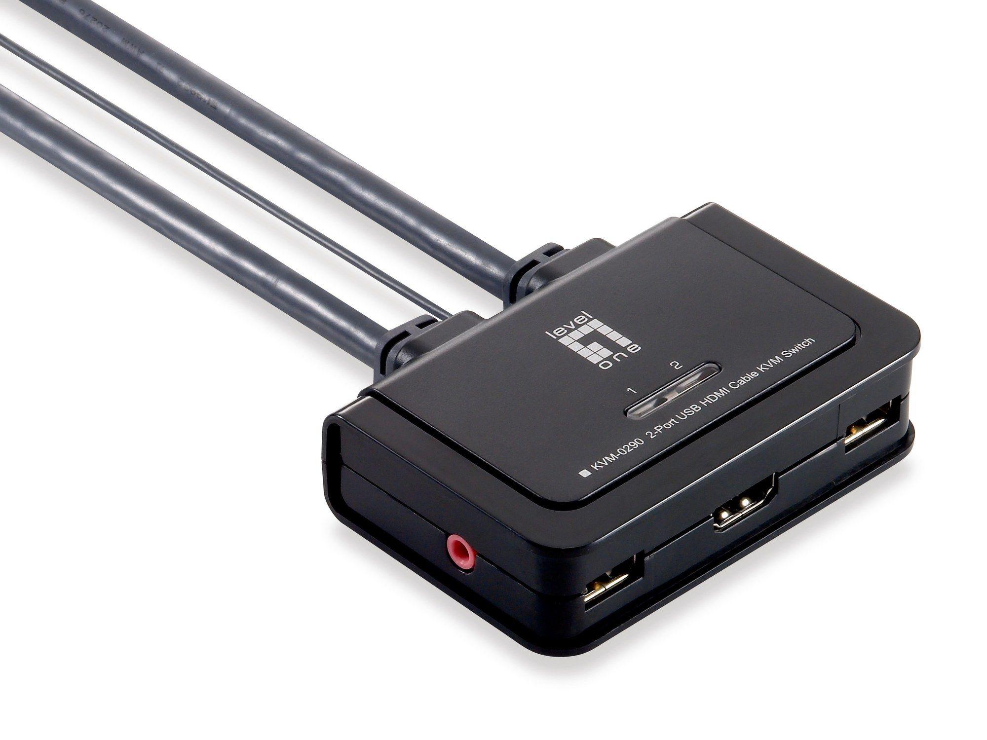 Switch KVM LEVELONE KVM-0290 (Preto e Cinzento)