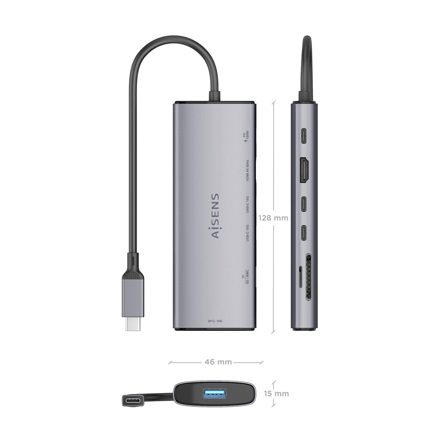 Dock USB-C AISENS ASUC-7P031-GR (0,2 m - Cinzento), miniatura 4