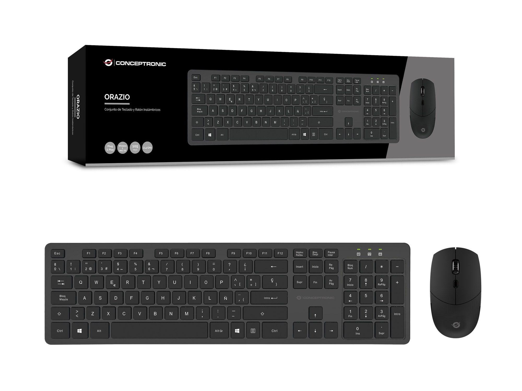 Teclado e Rato CONCEPTRONIC ORAZIO01ES (Espanhol - Tamanho completo - RF Wireless - Preto), miniatura 4