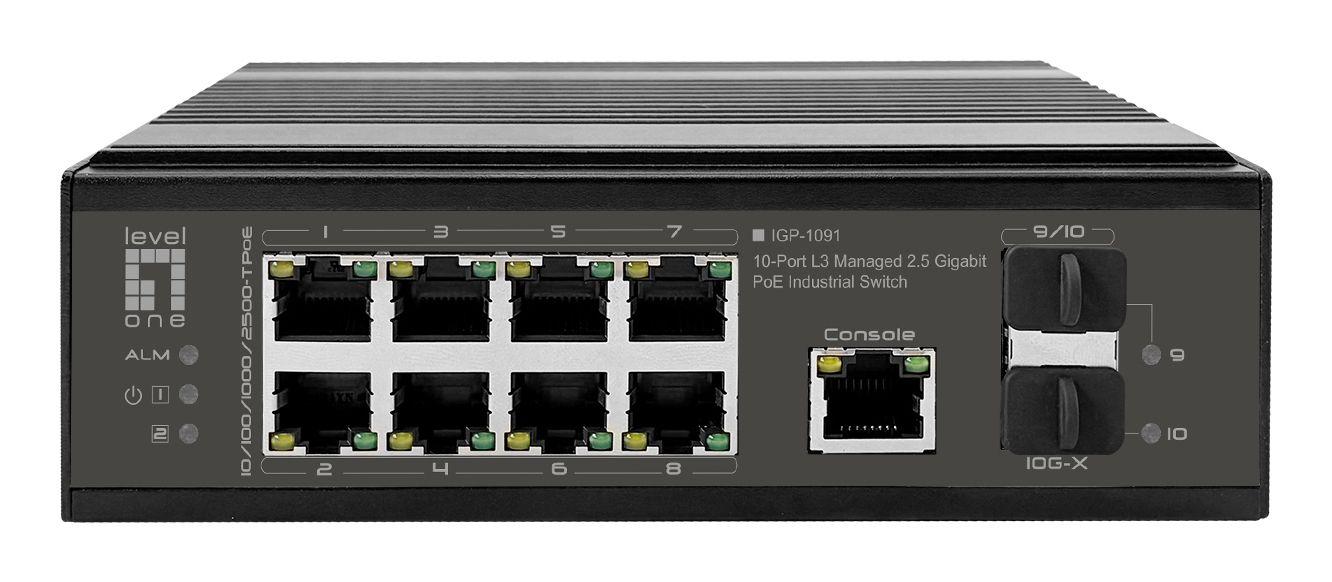 Switch Industrial Gerido LEVELONE IGP-1091 (2.5G Ethernet - 100/1000/2500 Mbit/s - 120 Gbit/s - Preto)