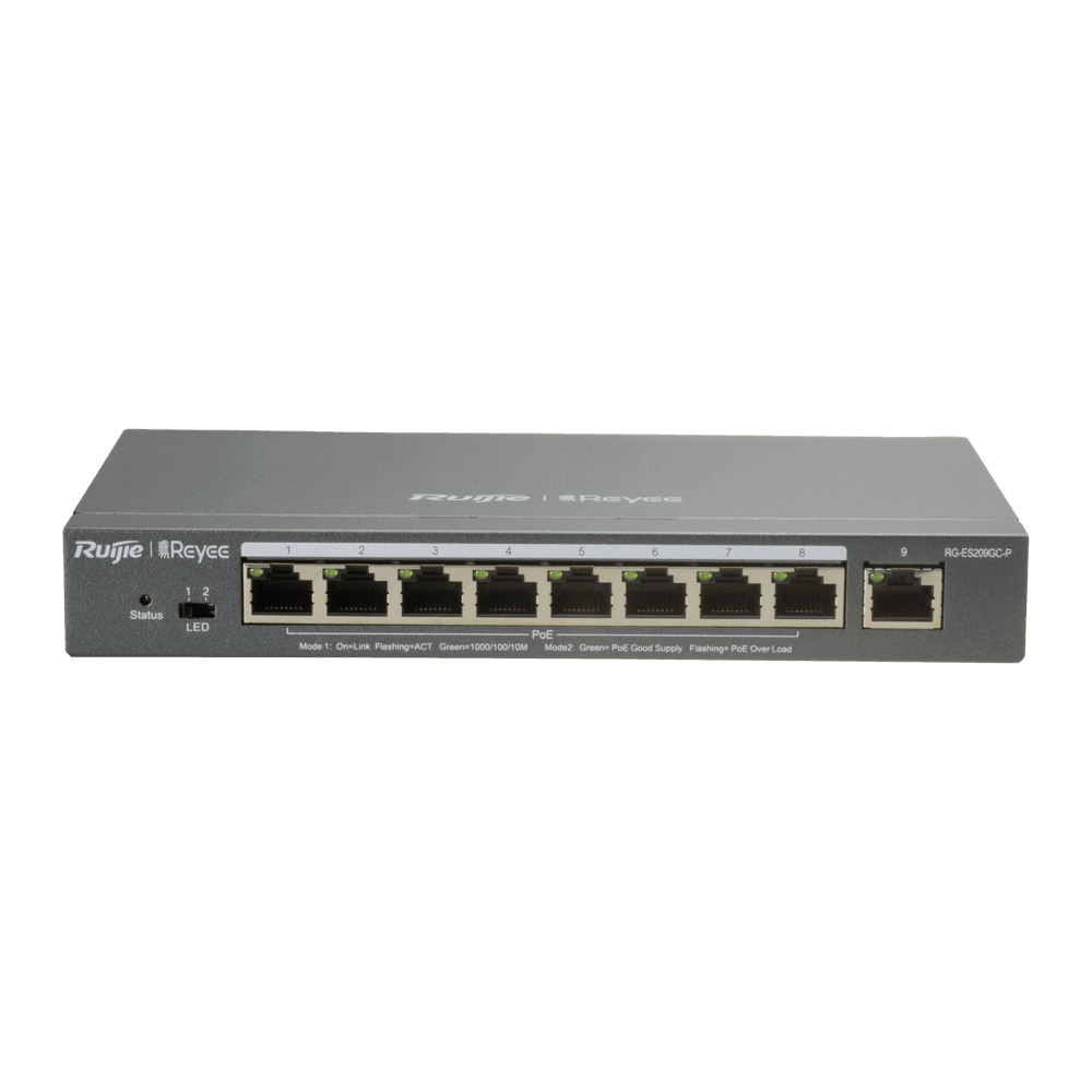 Switch REYEE RG-ES209GC-P (10/100/1000 Mbps - PoE/PoE+ - Preto)
