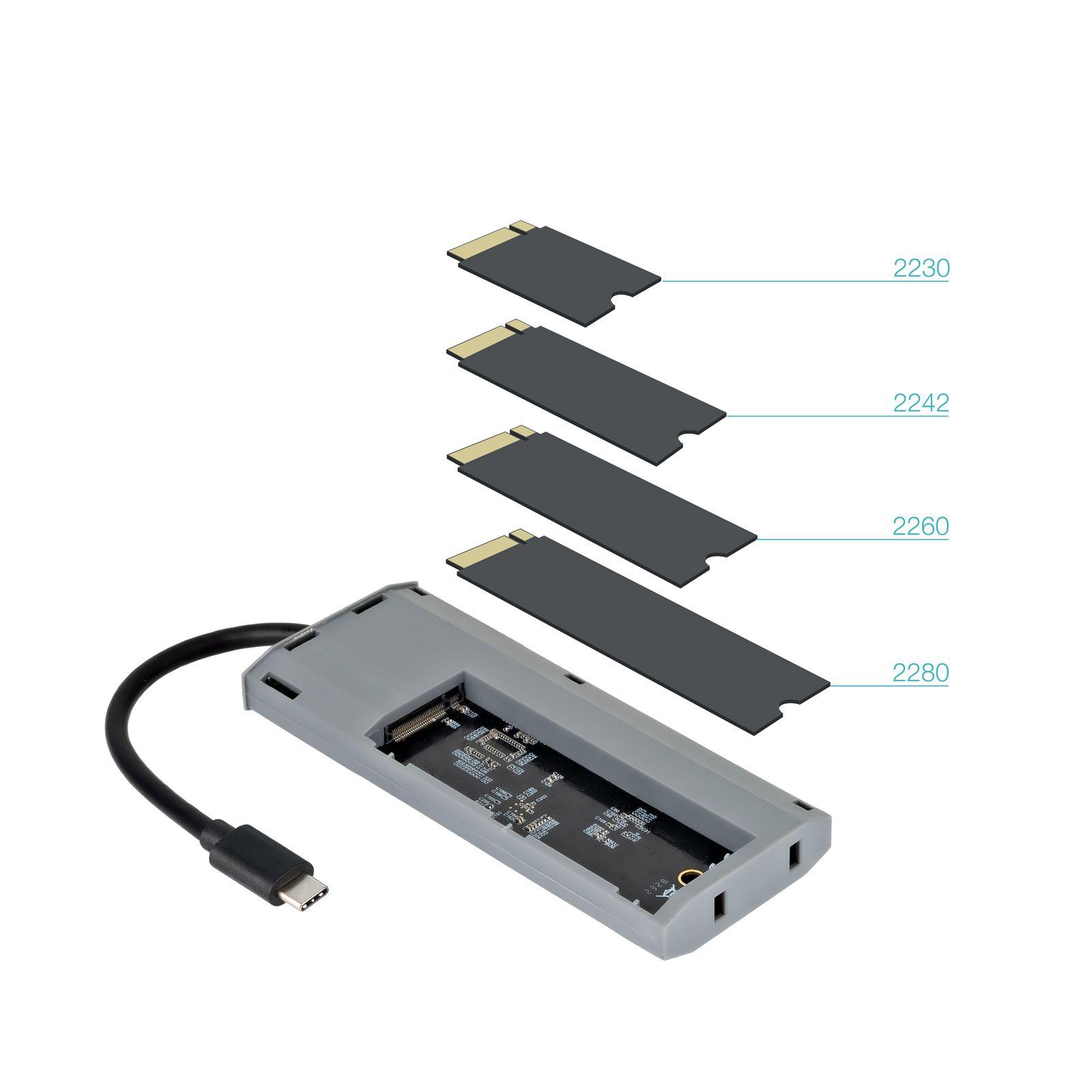 Caixa Externa SSD M.2 com Hub USB-C TOOQ TQE-2241G (8 TB - PCI Express, SATA NVMe - Cinzento) — miniatura 2