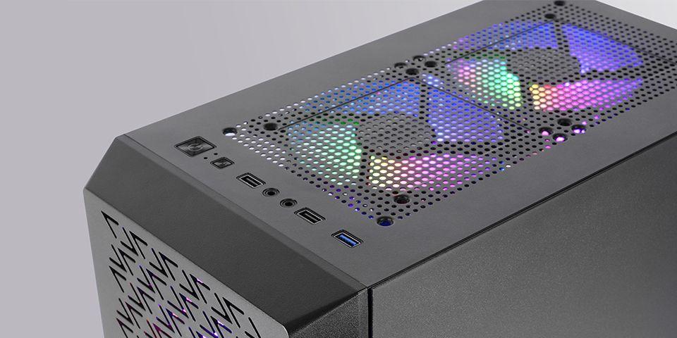 Caixa ATX MARS GAMING MC-GEO (ATX, Micro ATX, Mini-ITX - Midi Tower - Rede, SGCC, vidro temperado - Preto) — miniatura 3