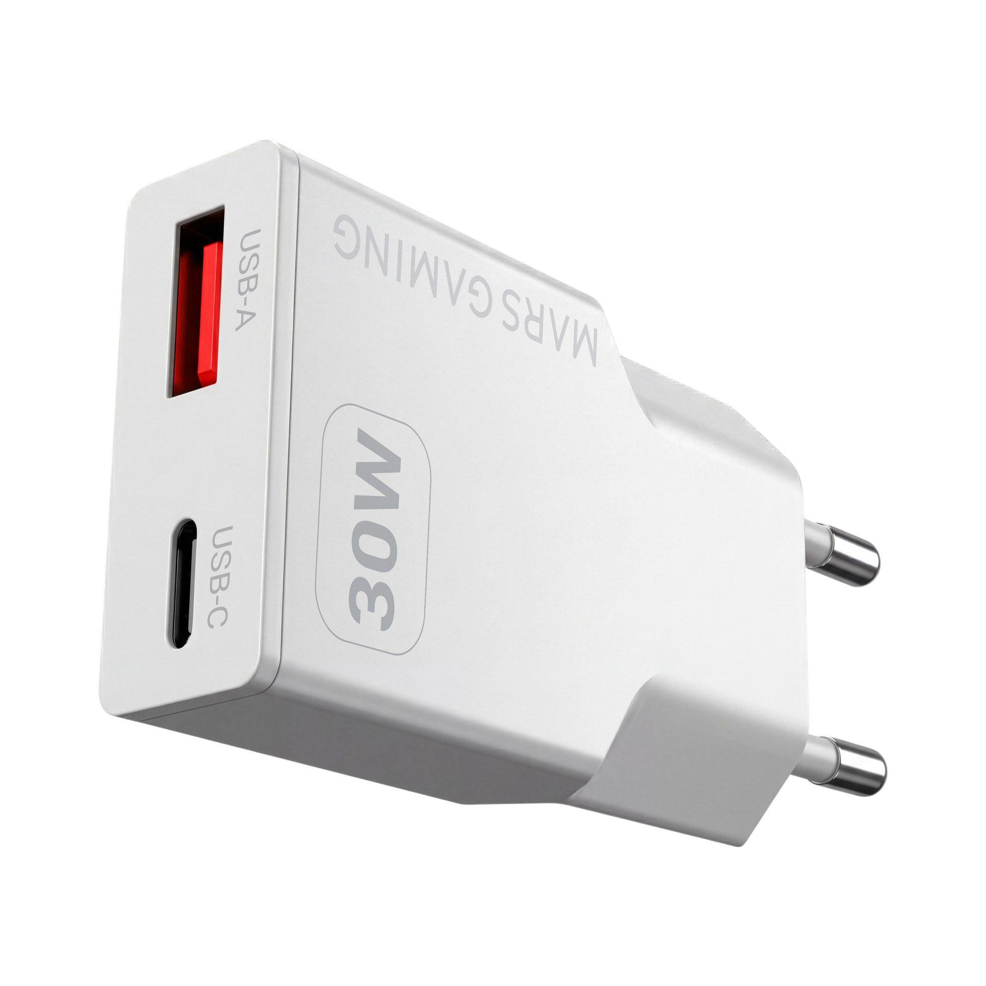 Carregador de Parede MARS GAMING MD-GAN30W (USB-C + USB-A - Tipo C - Branco)
