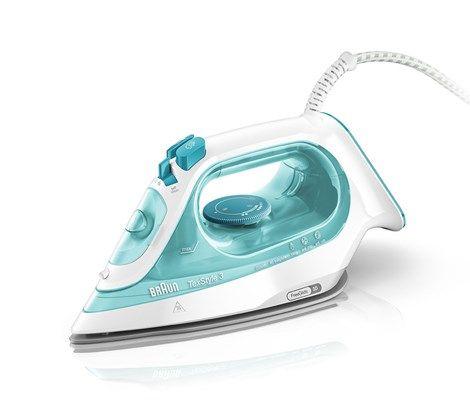 Ferro de Engomar a Vapor BRAUN TexStyle 3 SI3041GR (2350 W - 0,27 l - Base de cerâmica - Turquesa e Branco)