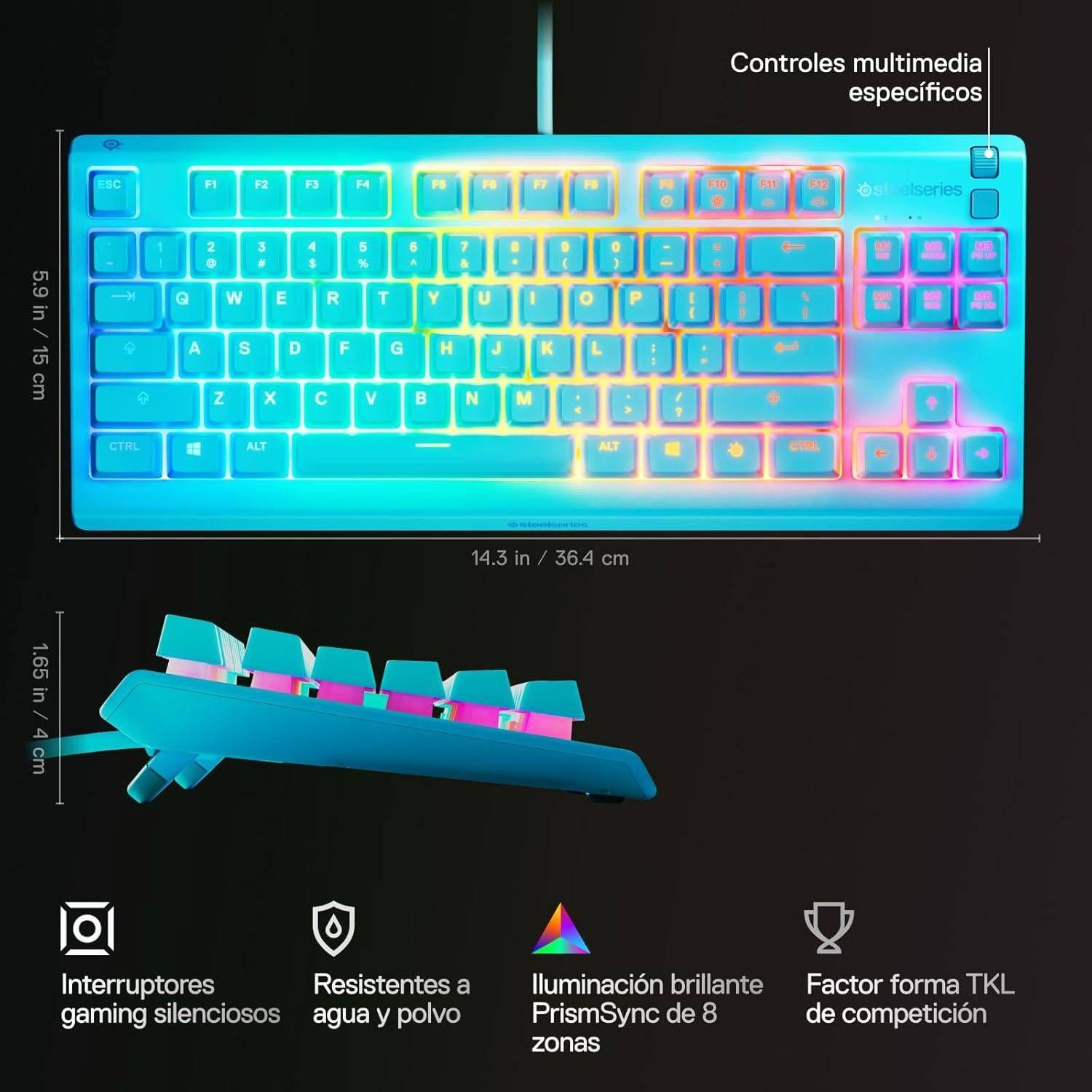 Teclado STEELSERIES Apex 3 TKL (Inglês - Tenkeyless - USB - Azul-turquesa) — miniatura 5
