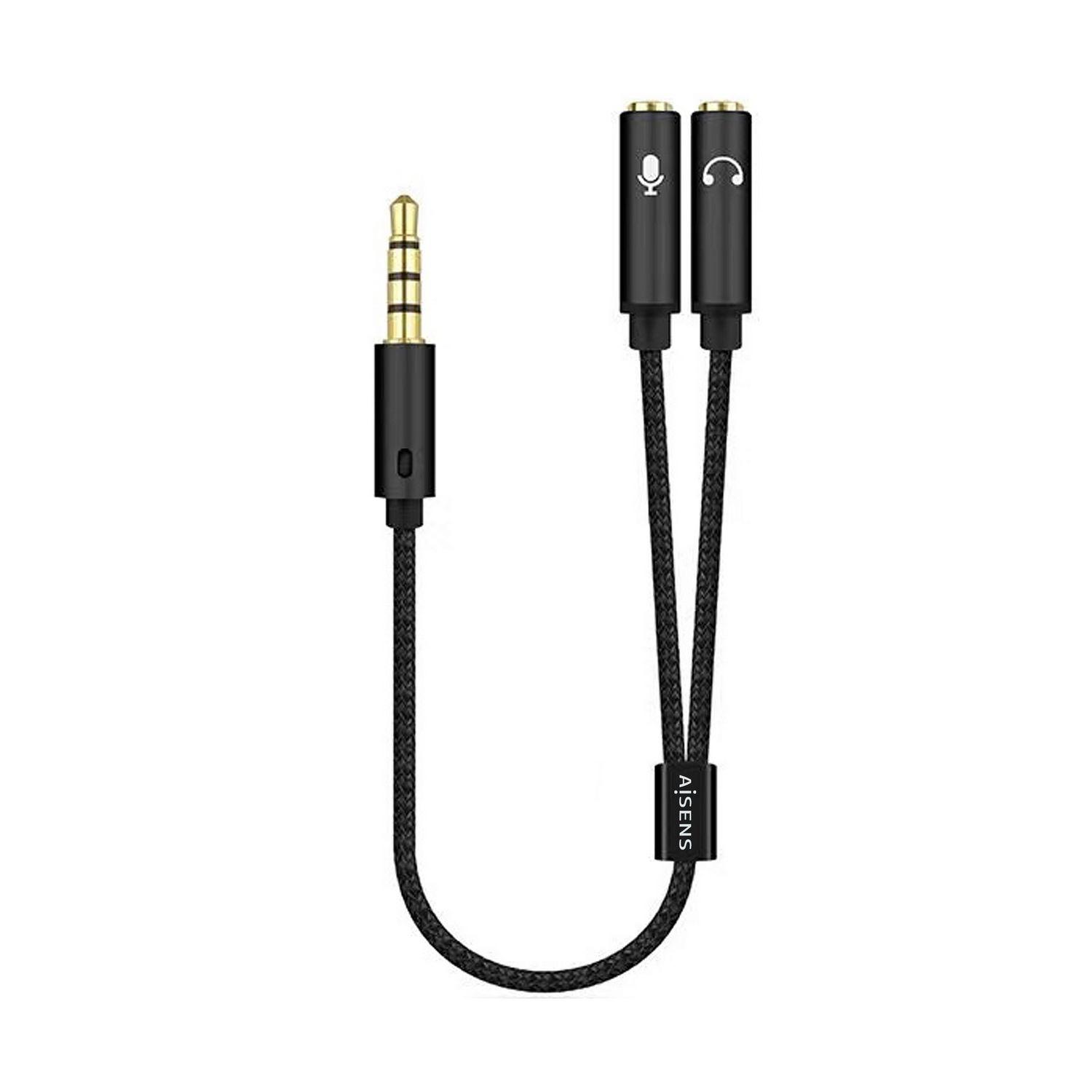 Cabo Adaptador de Áudio AISENS A128-0416 (0,25 m - 2 x 3.5mm - 3.5mm - Preto)