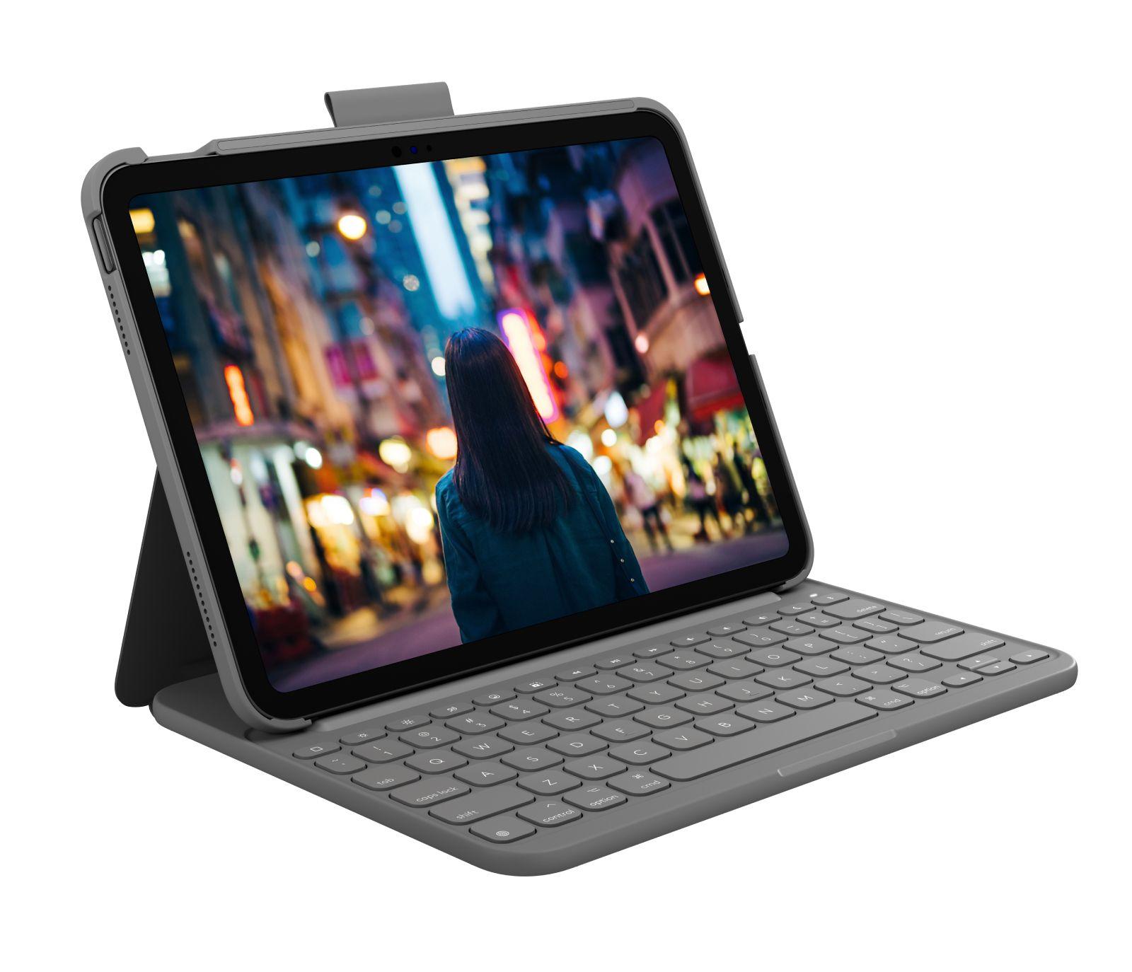 Capa com Teclado LOGITECH Slim Folio (Sem fios - Apple - Cinza)